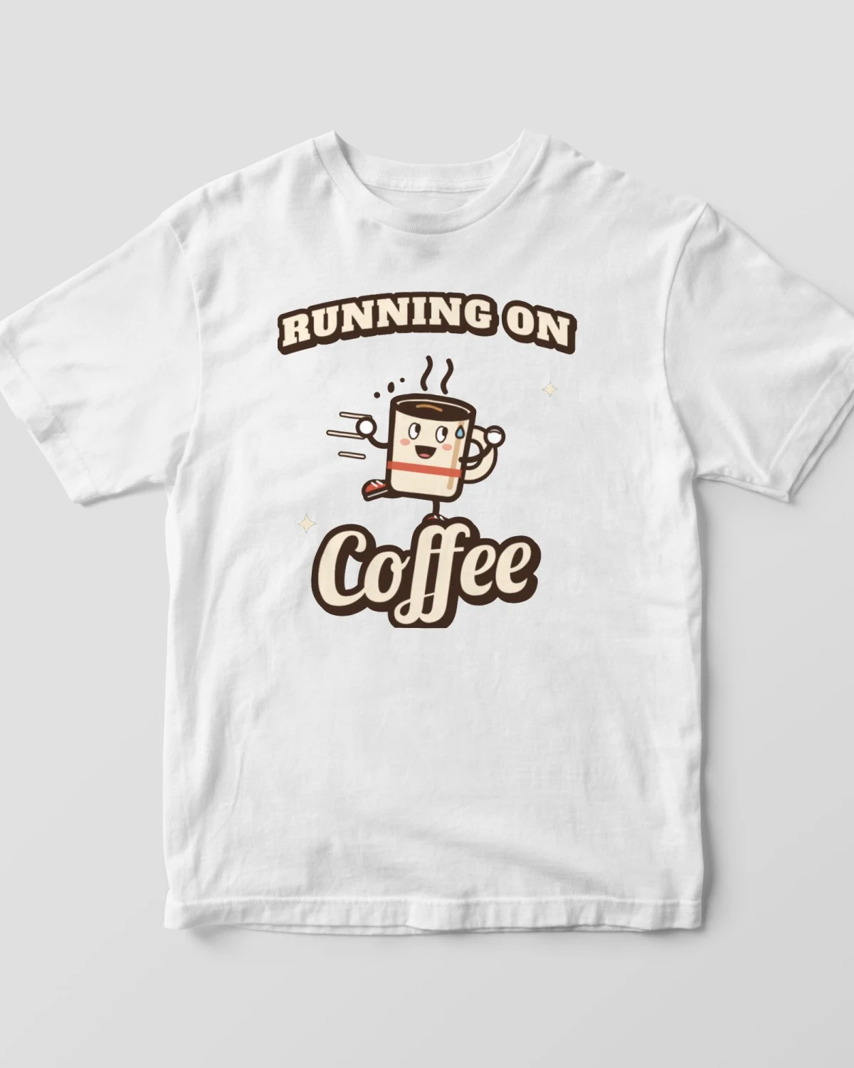 Funny T-Shirt with the "Running on coffee." design