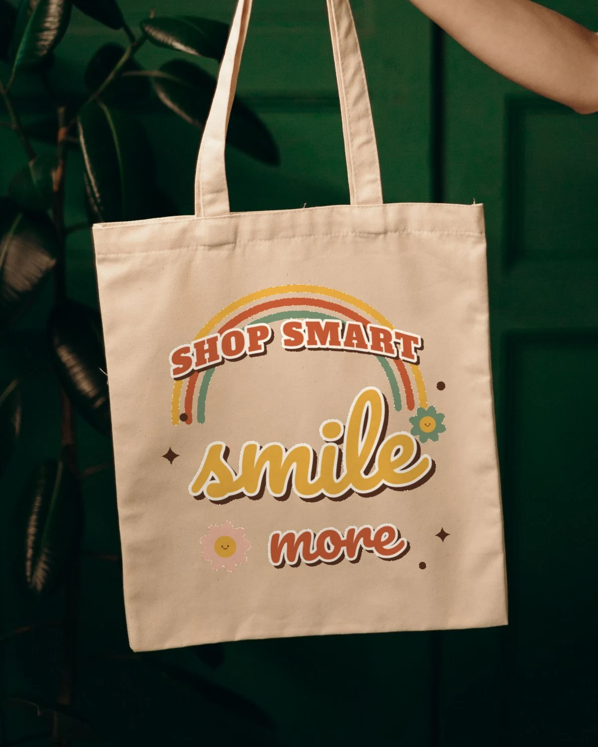 Shopping Bag with the "Shop smart, smile more." design