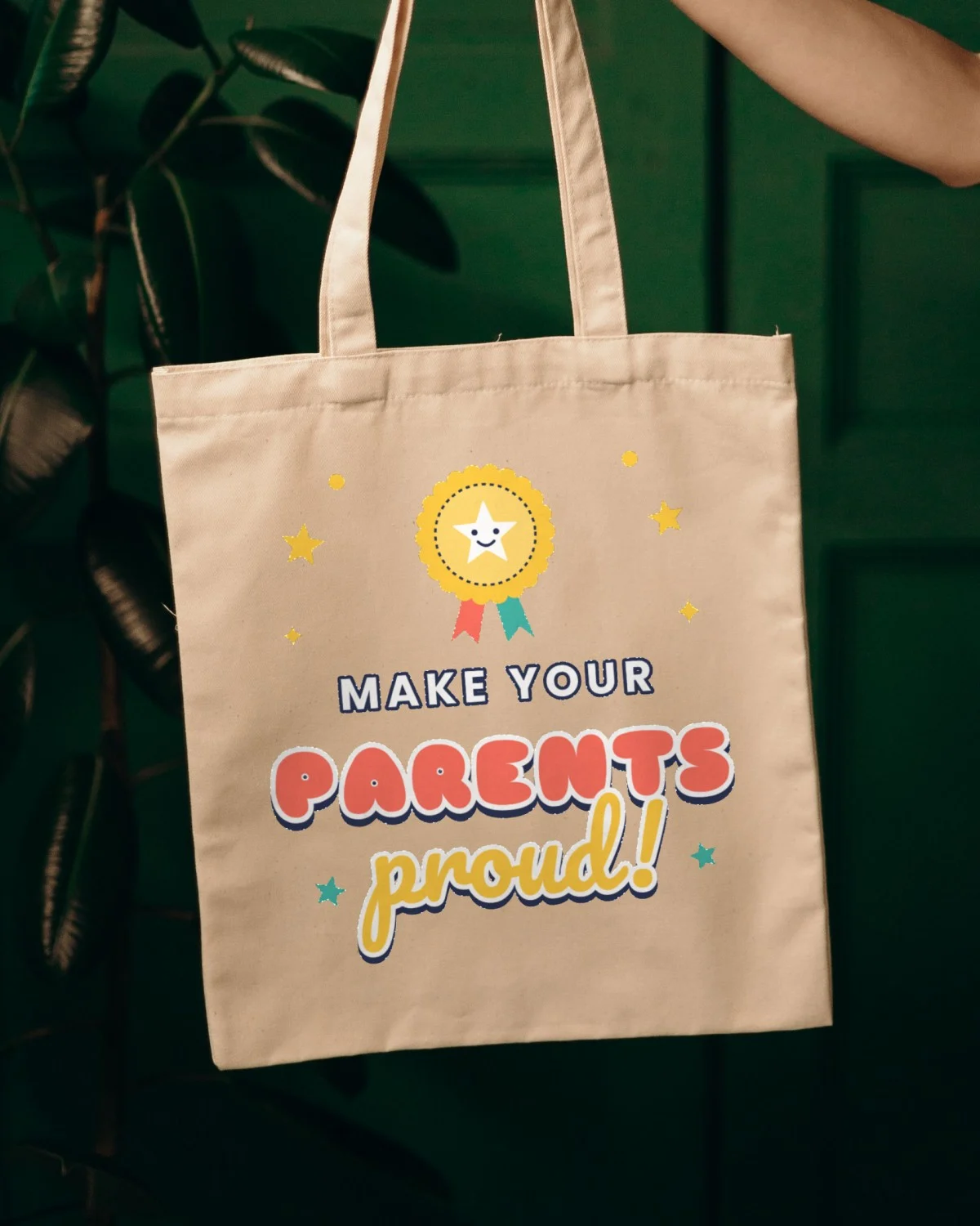 School Bag with the "Make your parents proud." design