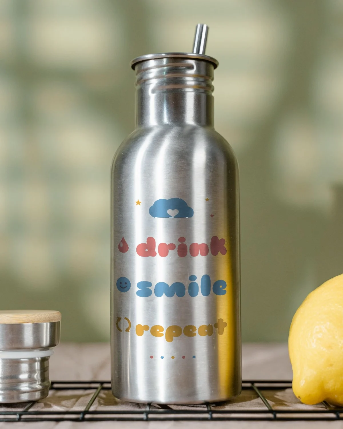 Baby Bottle with the "Drink, smile, repeat." design
