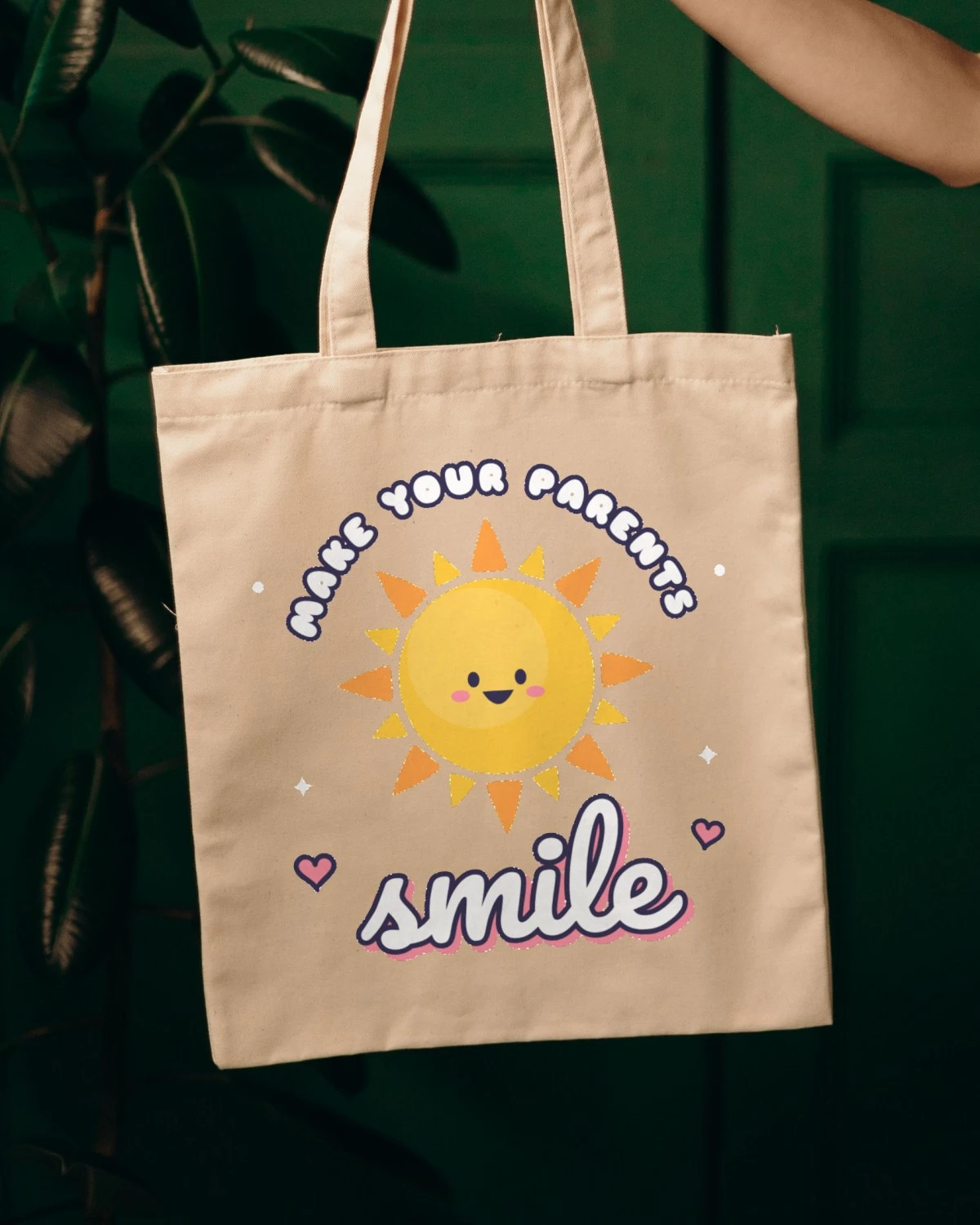 School Bag with the "Make your parents smile." design