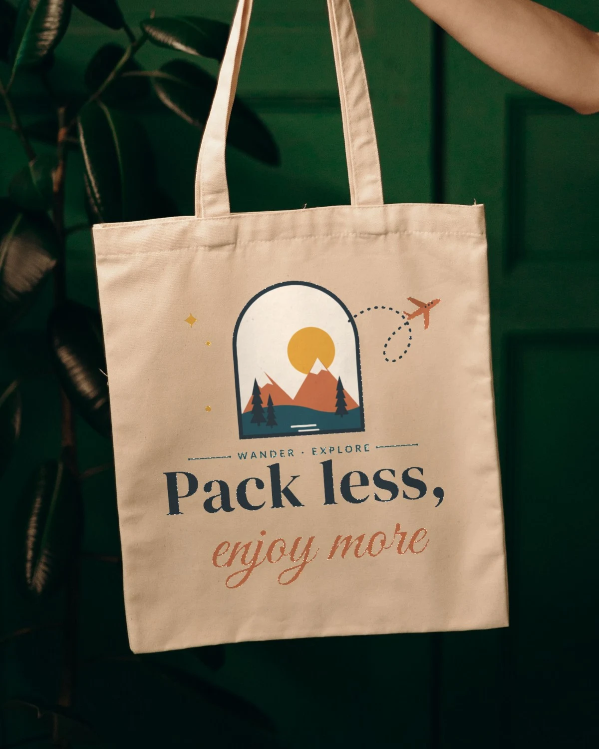Travel Bag with the "Pack less, enjoy more." design