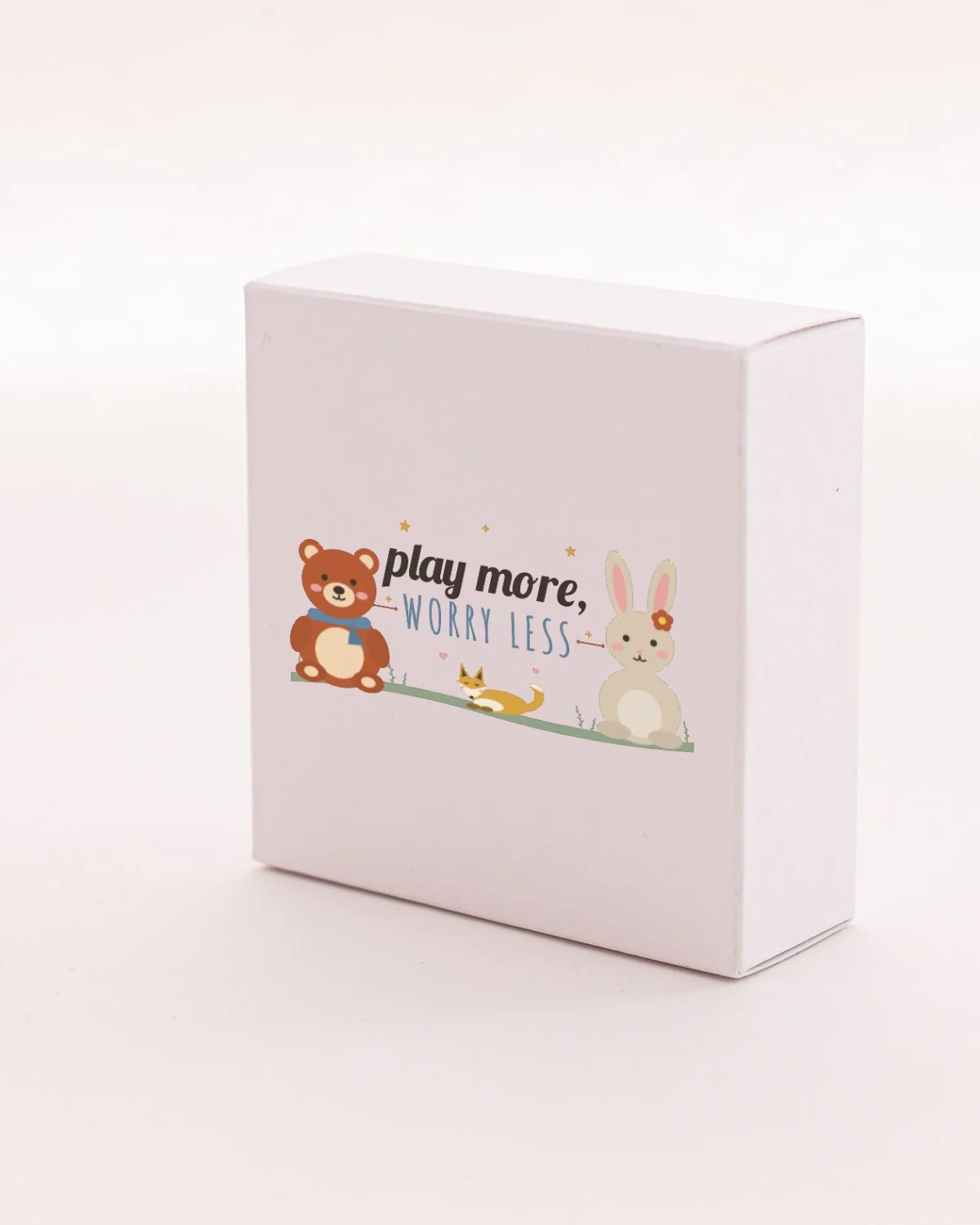 Kids' Toy Box with the "Play more, worry less." design