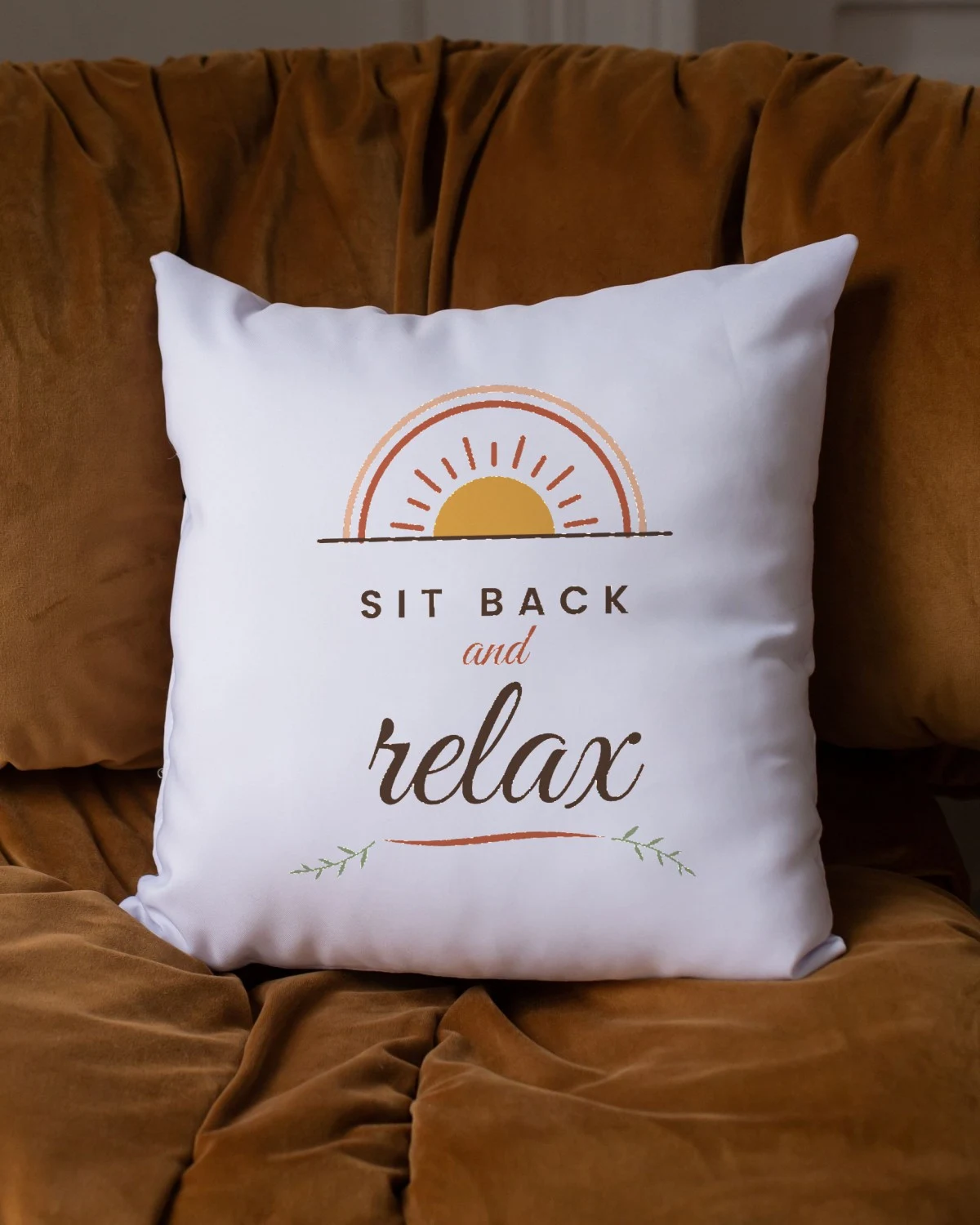 Sofa Cushion with the "Sit back and relax." design