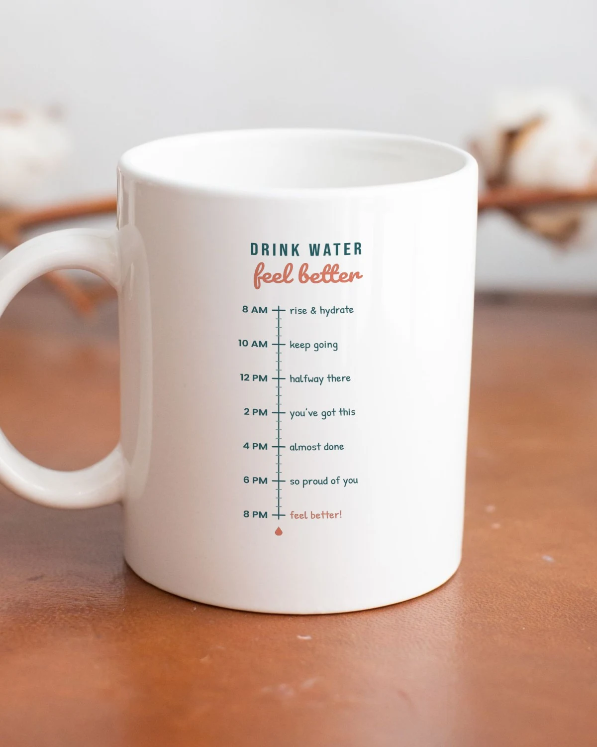 Water Bottle with the "Drink water, feel better." design