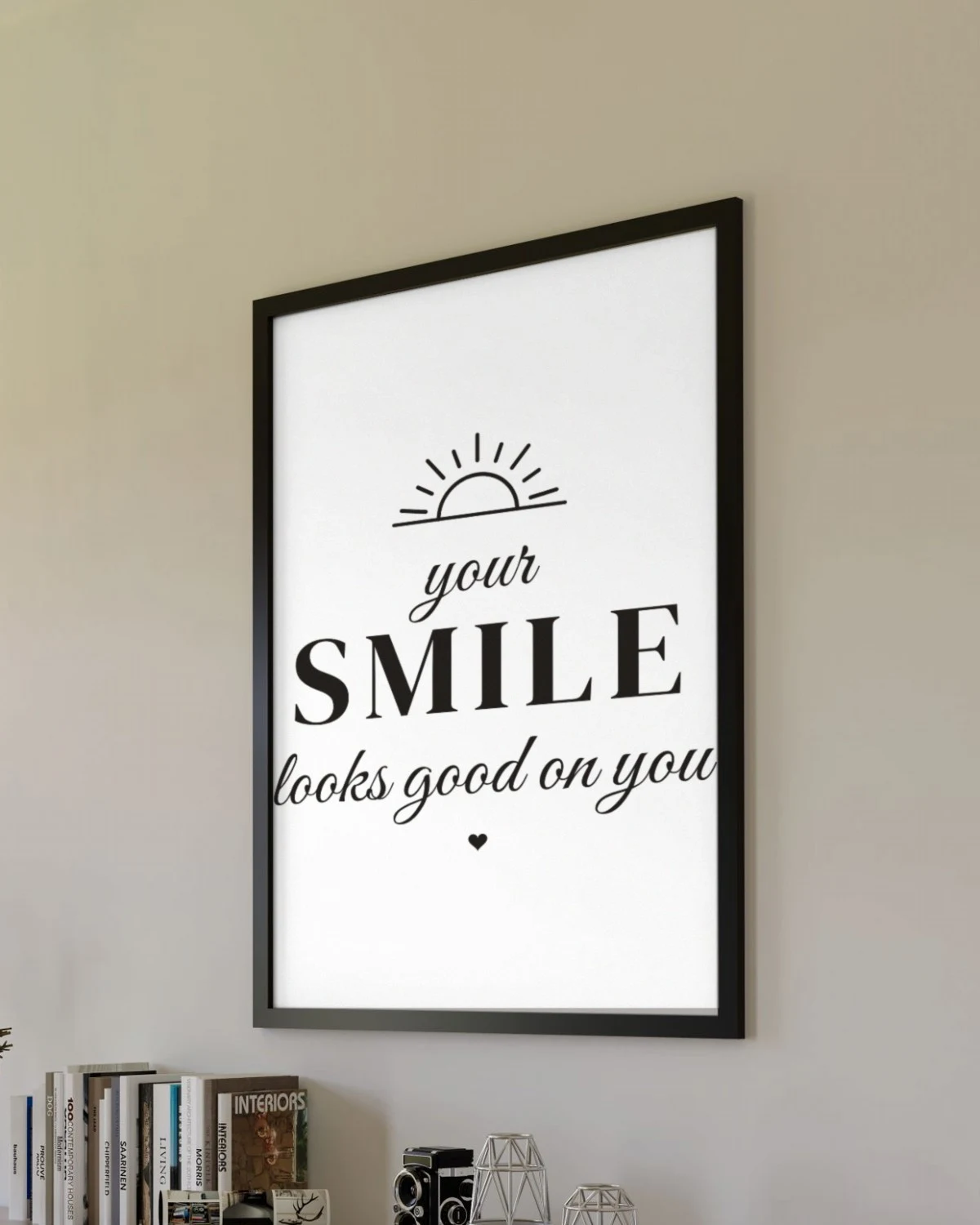 Mirror with the "Your smile looks good on you." design
