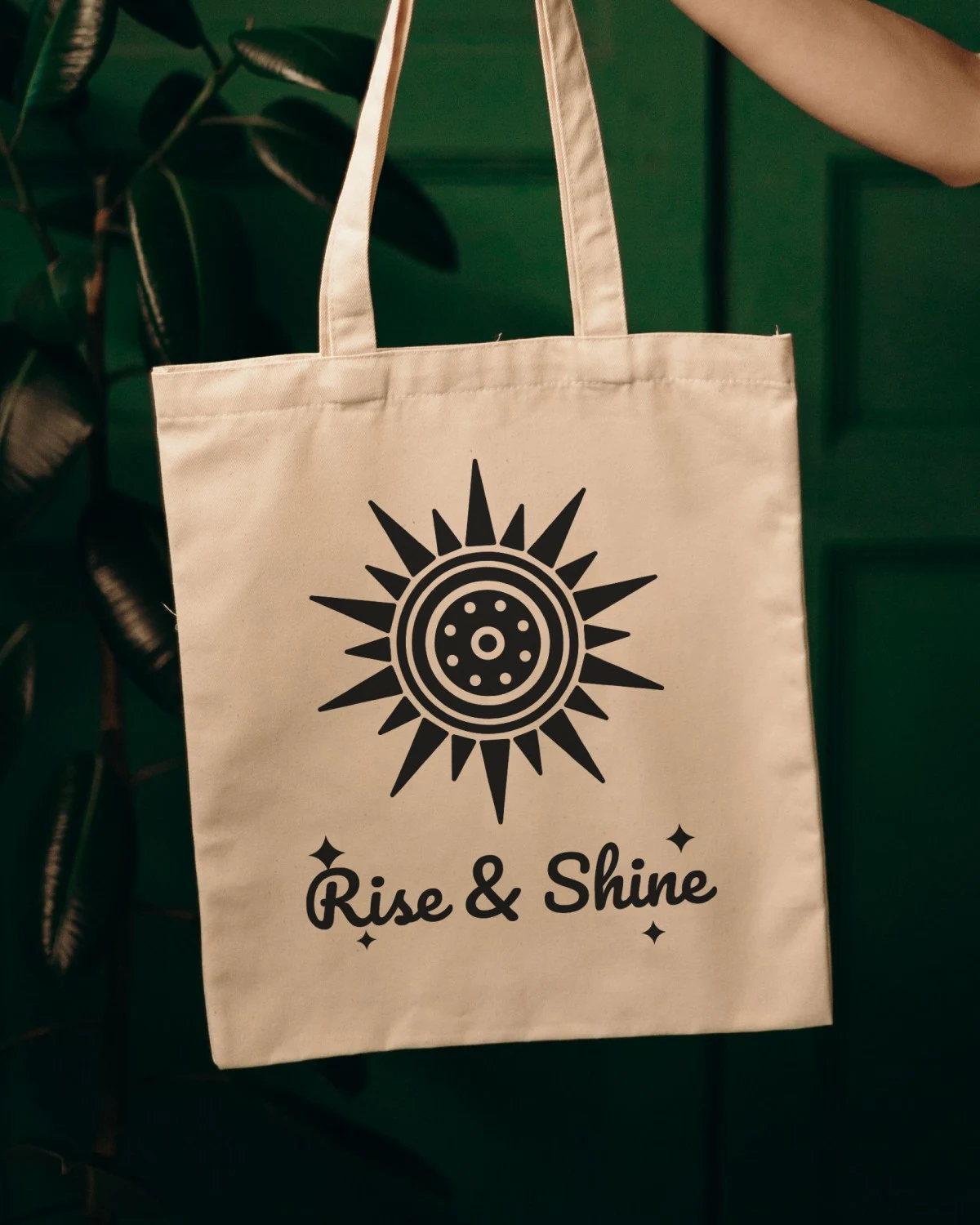 Boho Sun SVG Cut File printed on a canvas tote bag