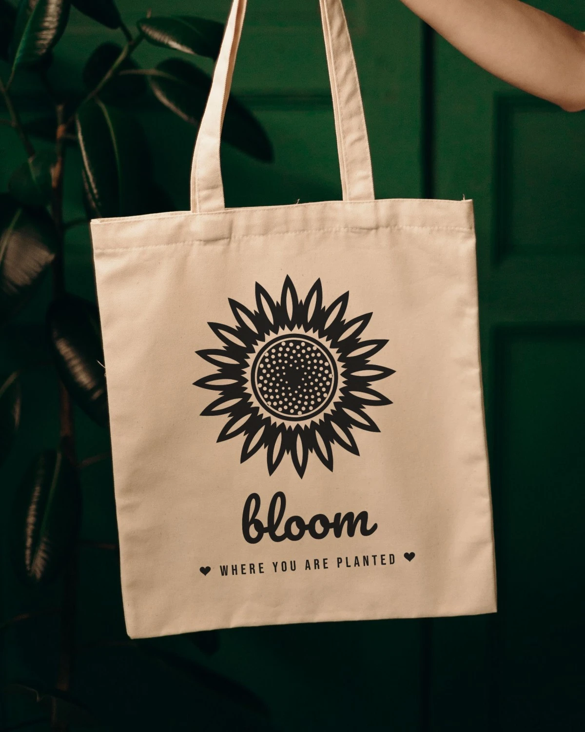Sunflower SVG printed on a canvas tote bag