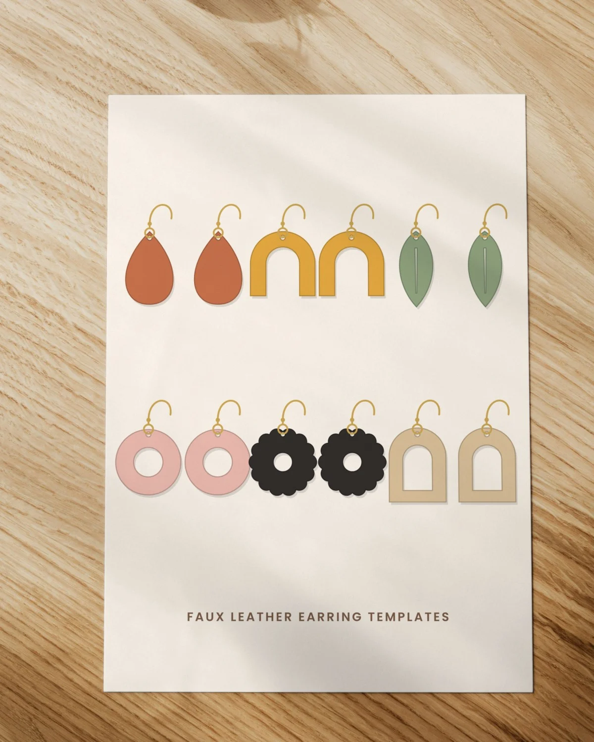 Faux Leather Earring SVG Templates printed on paper