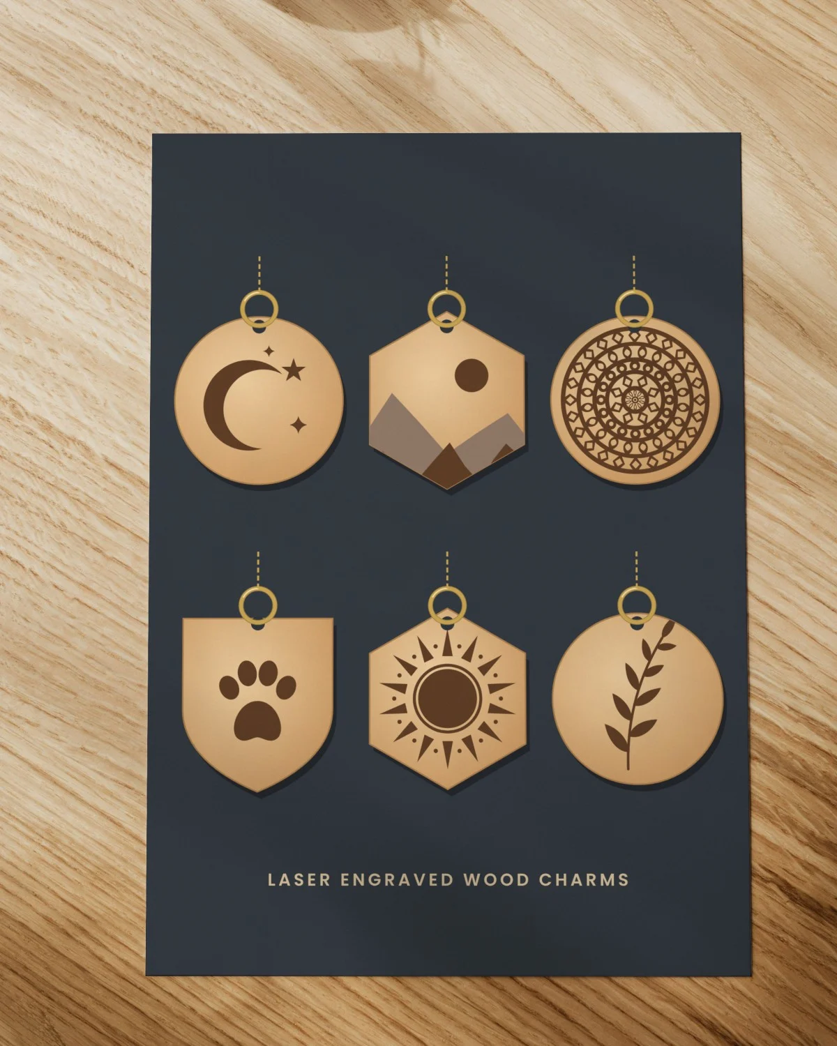 Wood Pendant Laser Engraving Designs printed on paper