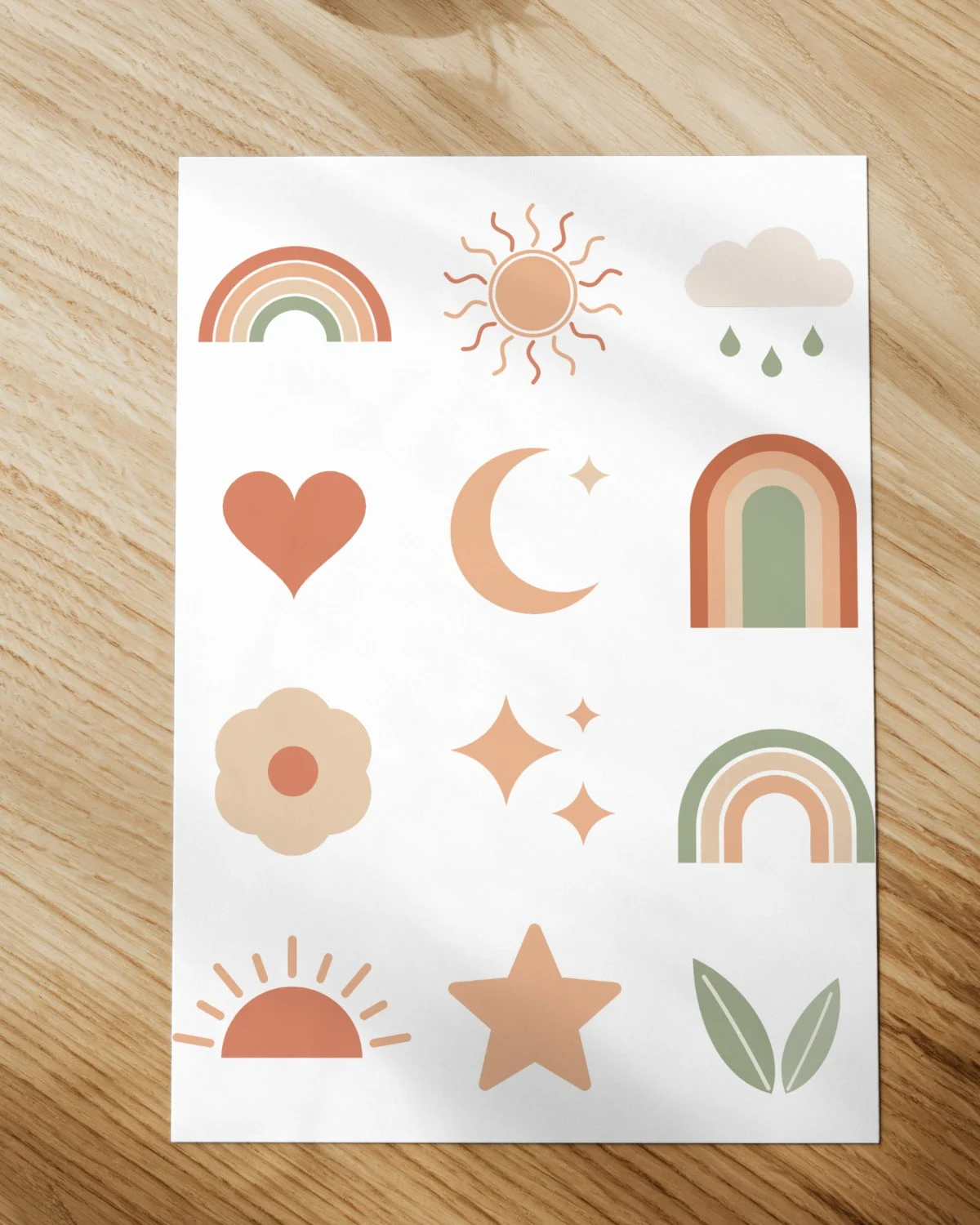 Boho Rainbow Clipart Set printed on paper
