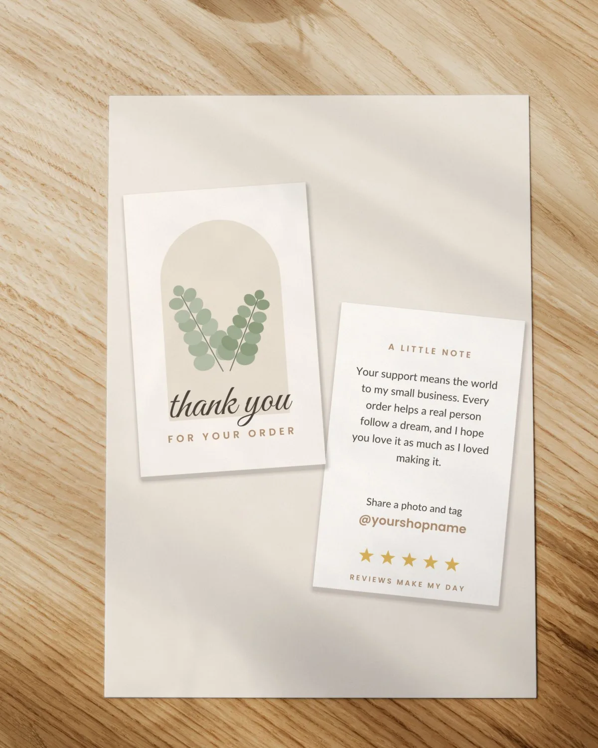 Small Business Thank You Card Template printed on paper