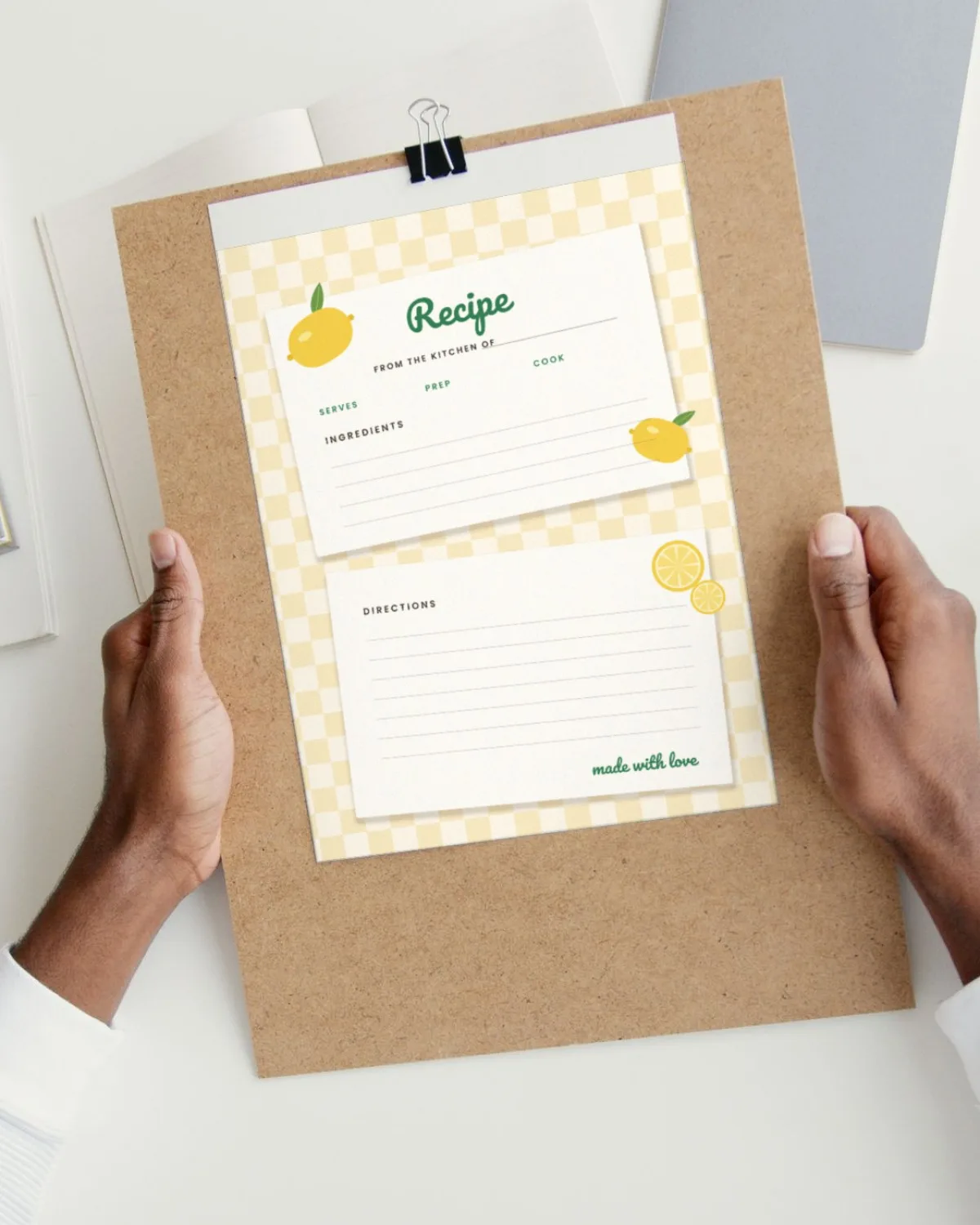 Lemon Recipe Cards Printable printed on paper