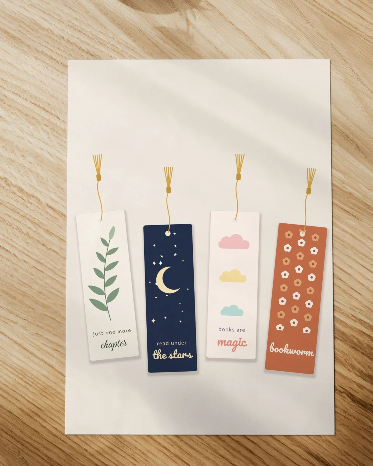 Printable Bookmarks Set of 4 printed on paper