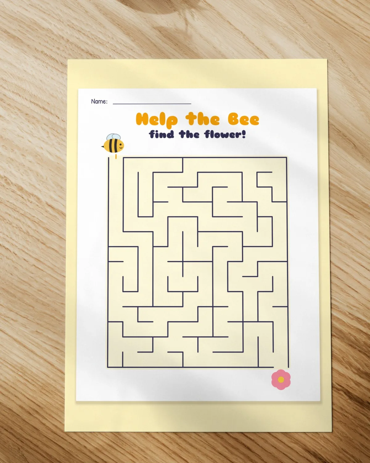 Bee Maze Printable for Kids printed on paper