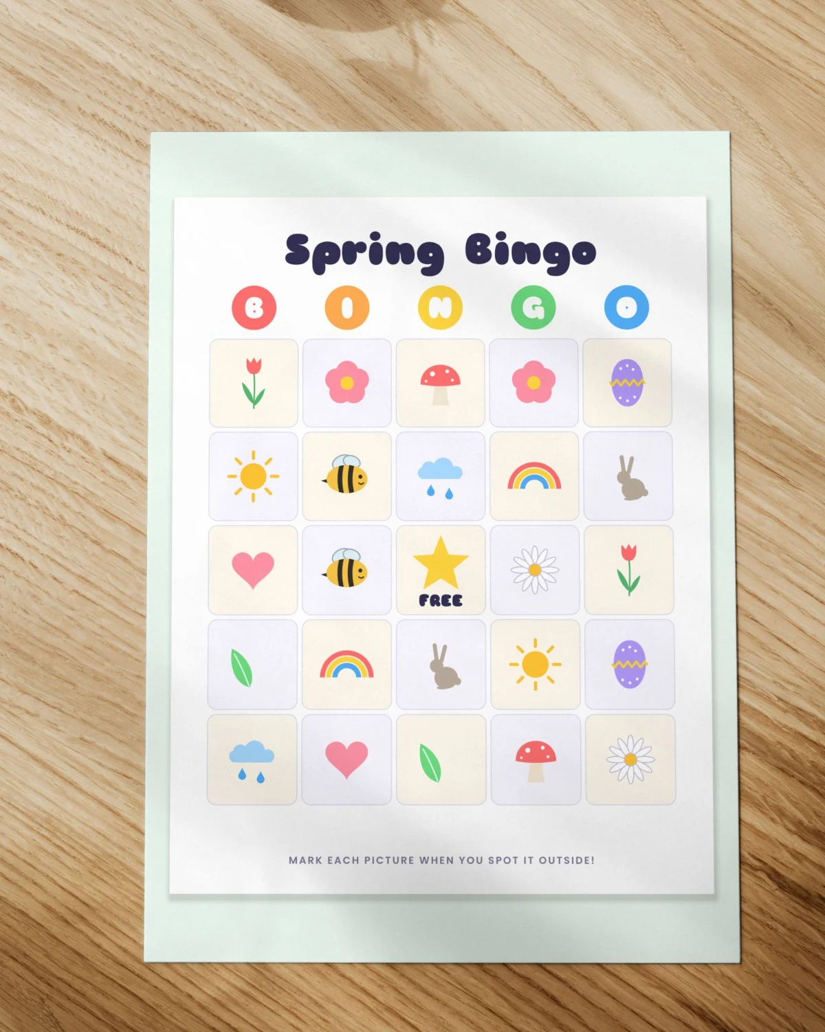 Spring Bingo Cards for Kids printed on paper