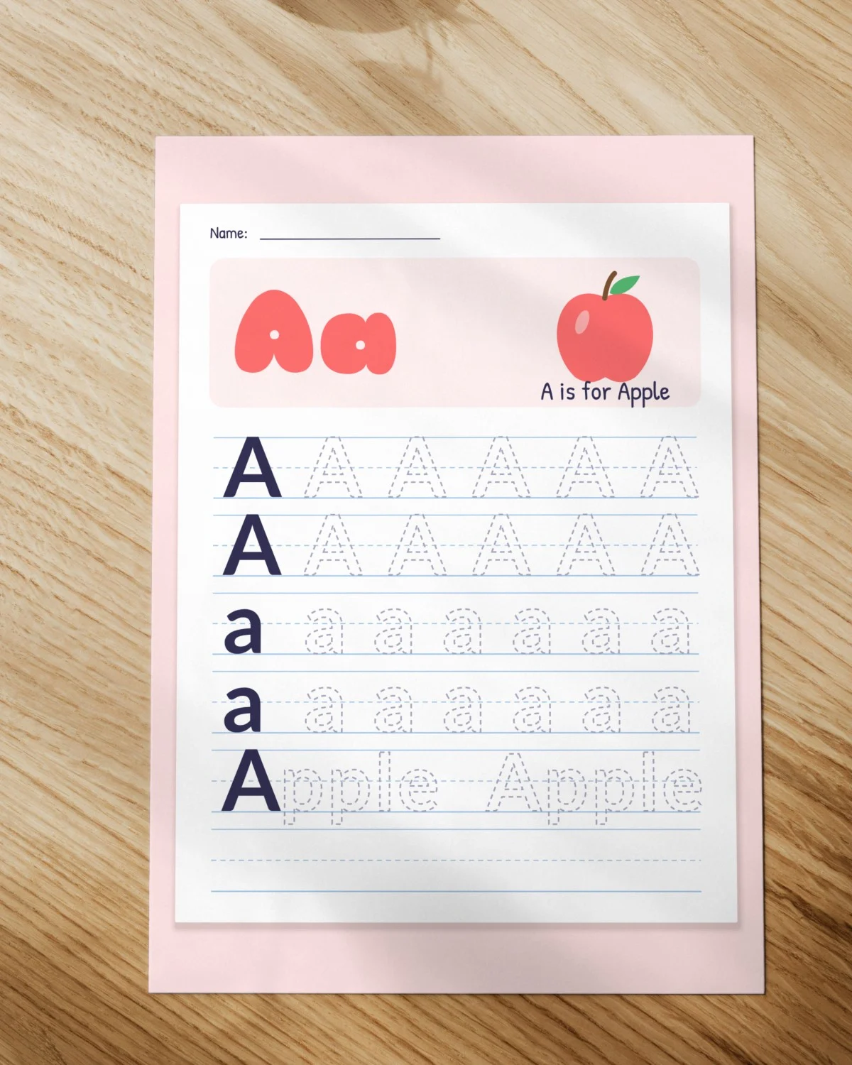 Letter A Tracing Worksheet printed on paper