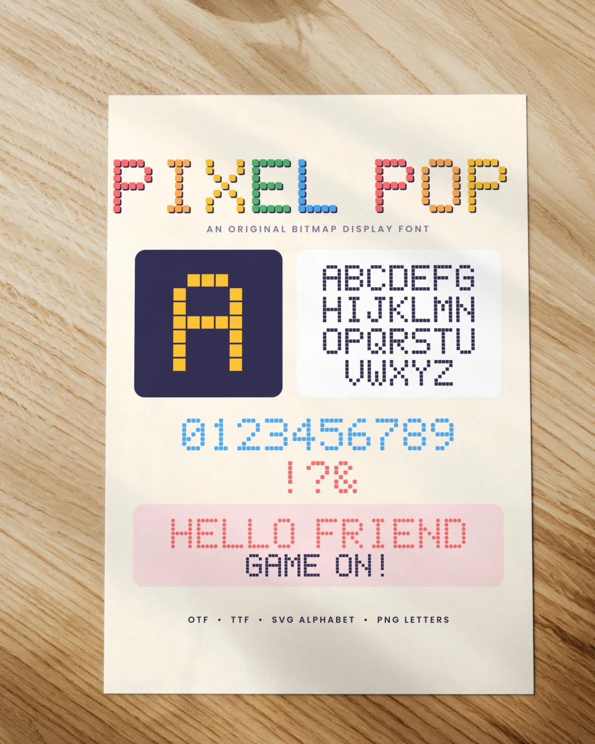 Pixel Pop Font printed on paper